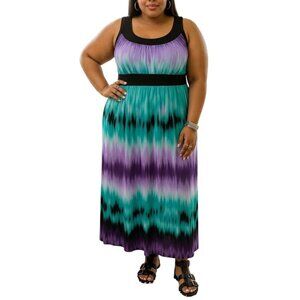 Susan Lawrence Size XL Dress Maxi Sleeveless Tie-Dye Print Black Waistband